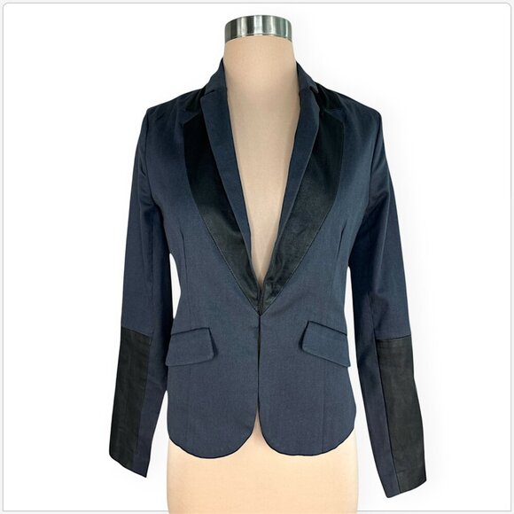 Tailored by Joe's Charcoal Twill w/ Black Leather Trim Blazer Jacket New NWT XS - Picture 1 of 4